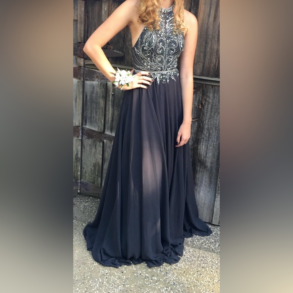 Jovani Black Gown with Silver Embellishments